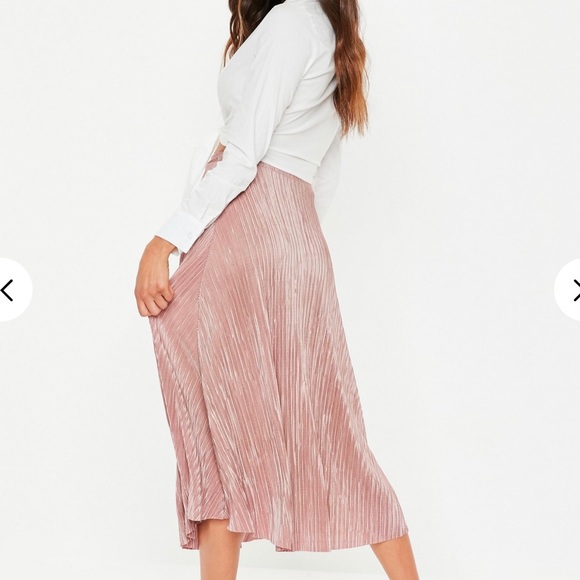 Missguided Pink Plisse Midi Skirt - Picture 1 of 6